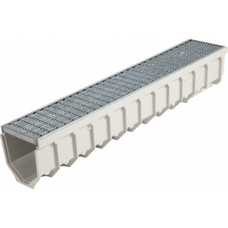 CANIVEAU MEAFLUID150 GRIS + GRILLE CAILLEBOTIS M30/10 ACIER GALVA B125 1M CX2L