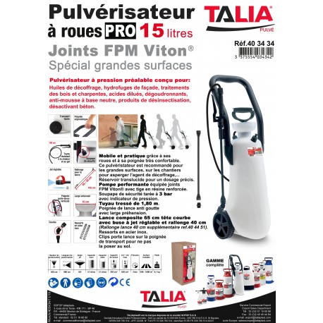 PULVERISATEUR taliaPULVE A ROUE 15 LITRES VITON